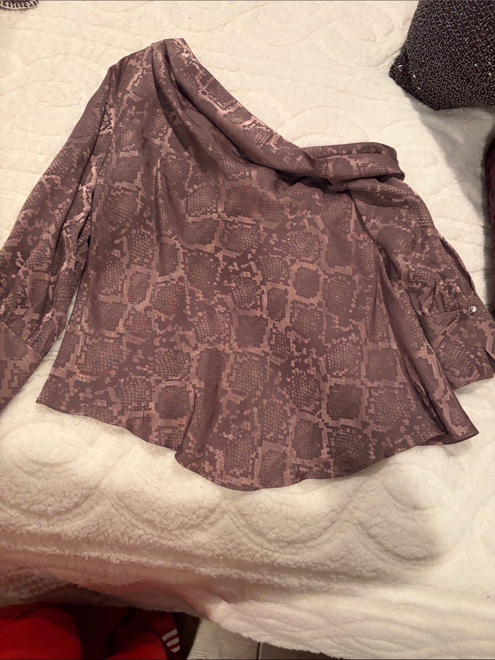 Jonathan Simkhai Mauve Taupe Snake-Print Long Sleeve Blouse